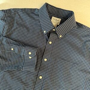 LL Bean Large Tall Long Sleeve Button Down Blue Plaid Traditional Fit 275570